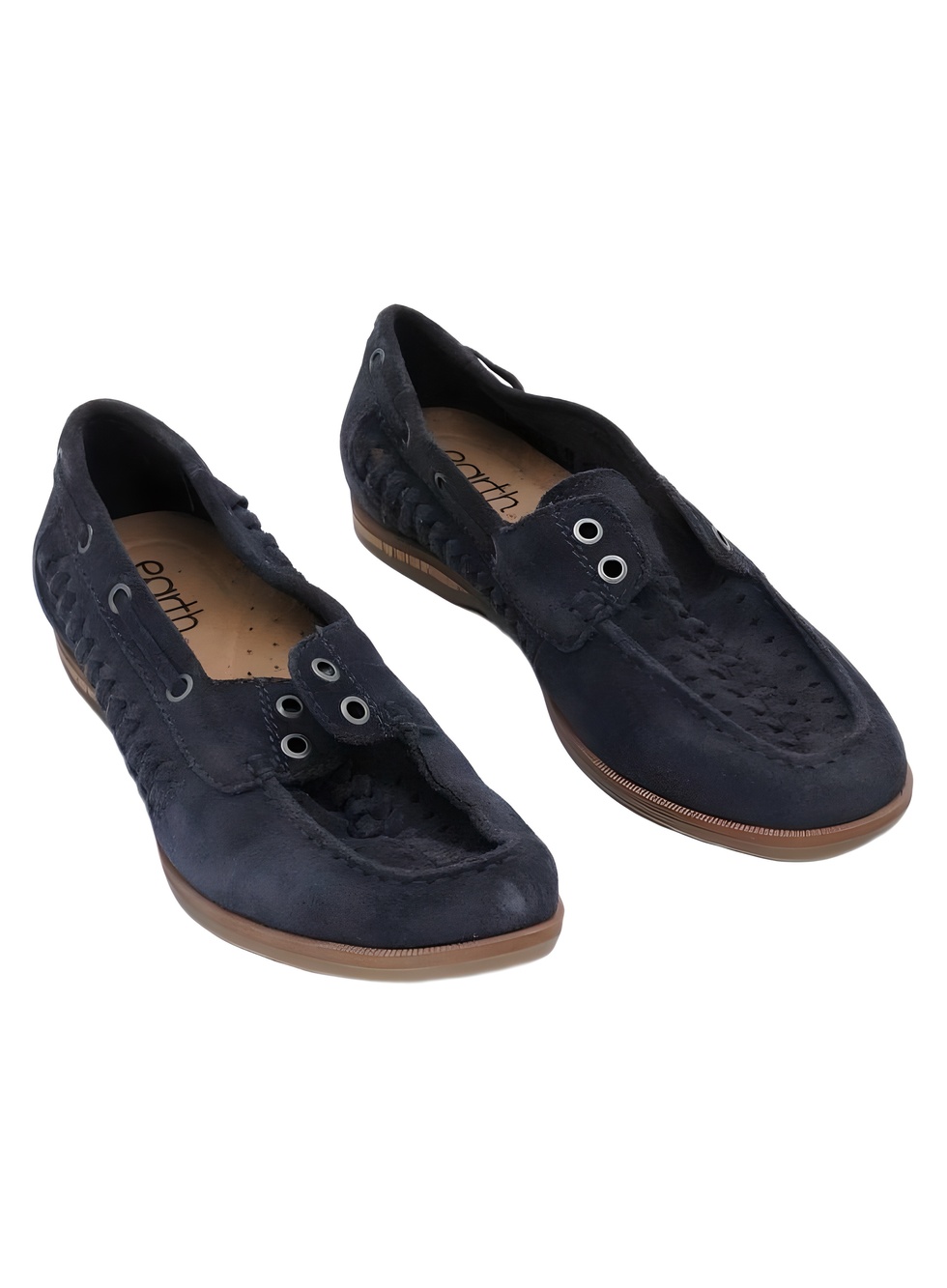 Earth Wishing Navy Suede Woven Slip-On Loafers Size 6M
